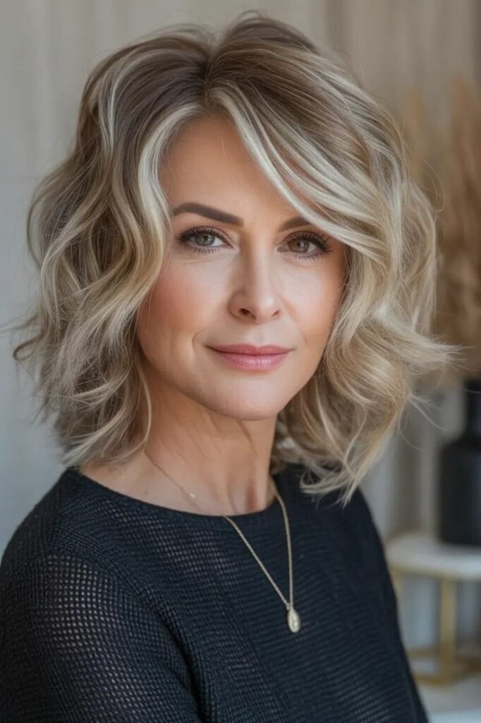 Voluminous Wavy Bob with Soft Blonde Highlights