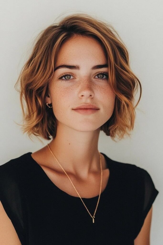 Wavy Auburn Bob with Soft Face-Framing Layers