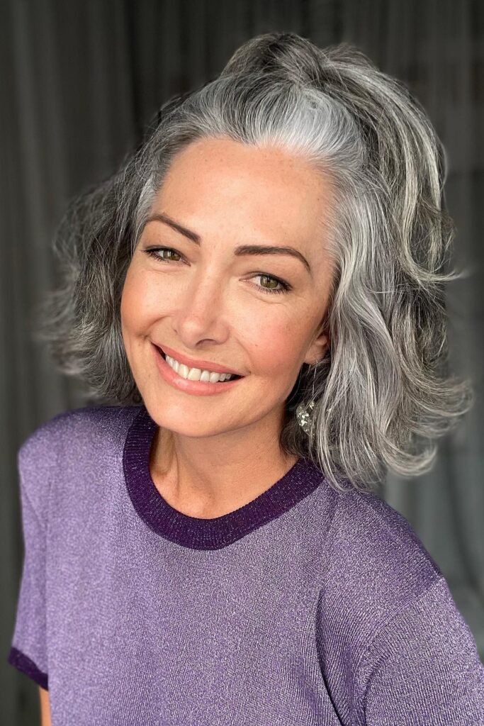 Wavy Half-Up Hairstyle with Salt and Pepper Texture