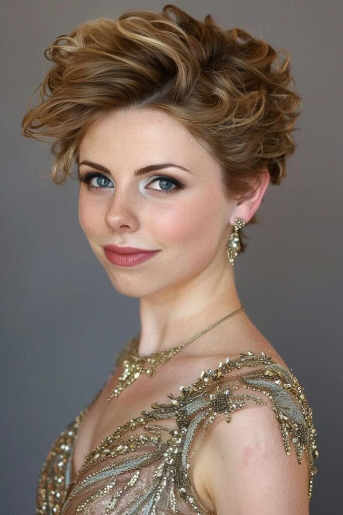 Wavy Voluminous Pixie with Side-Swept Curls