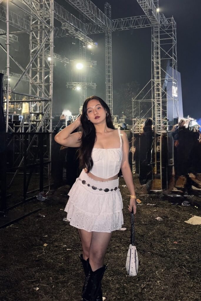 White Corset Top + White Eyelet Mini Skirt + Black Cowboy Boots