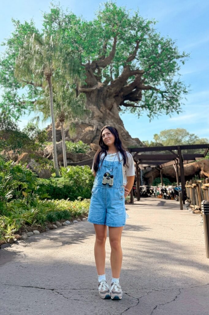White Short-Sleeve Shirt + Denim Short Overalls + Grey and White Sneakers