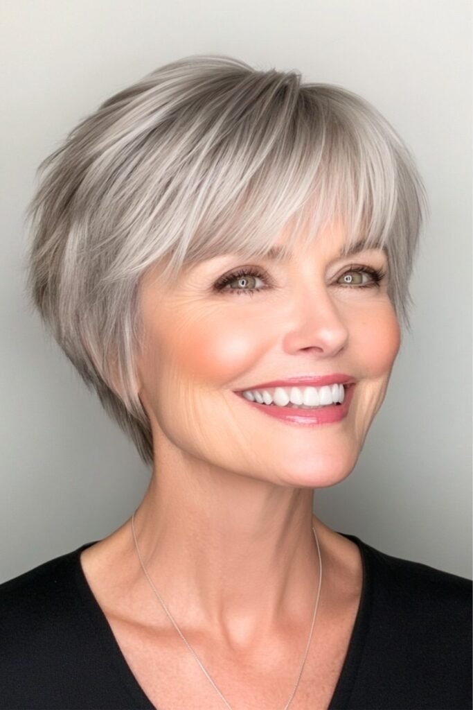 Wispy Silver Bob with Blunt Fringe