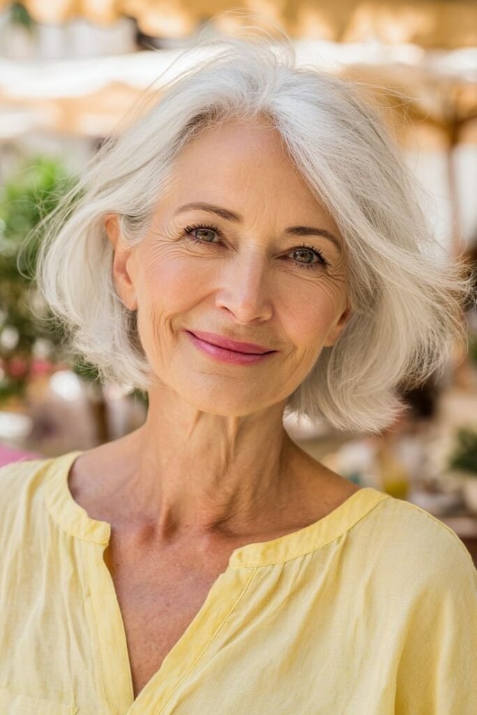 Wispy Silver Bob with Soft Waves