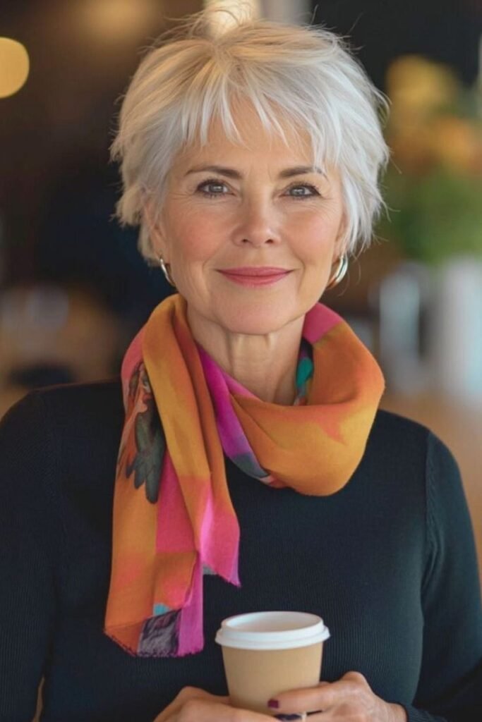 Wispy Silver Pixie with Soft Tapered Neckline