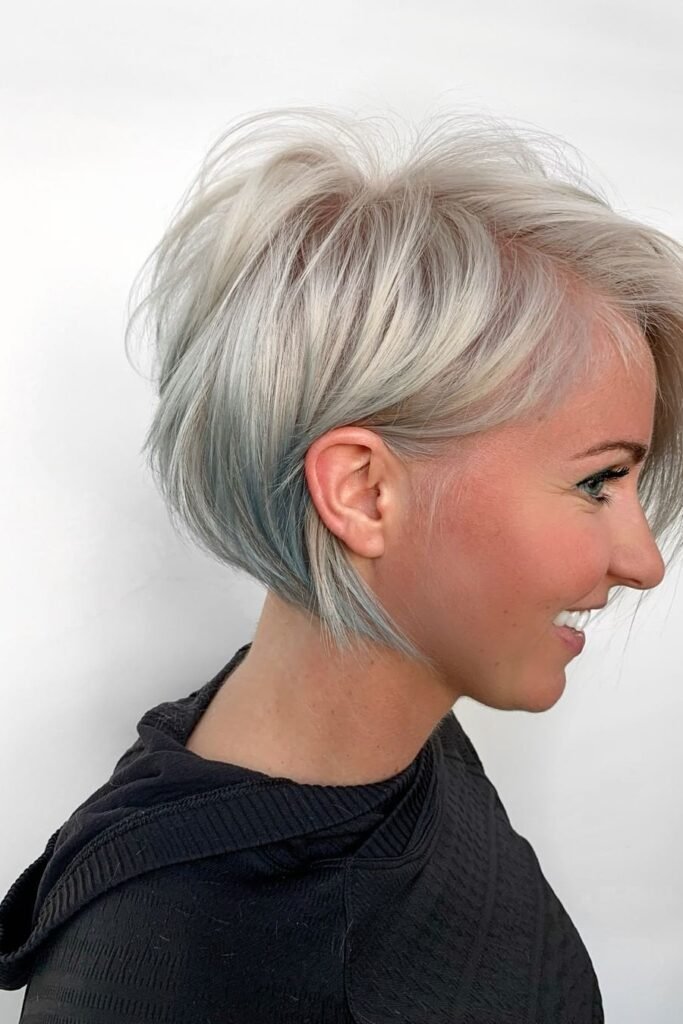 Angled Platinum Bob with Subtle Blue Undertones