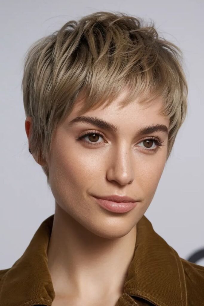 Ash Blonde Textured Pixie Cut with Choppy Layers
