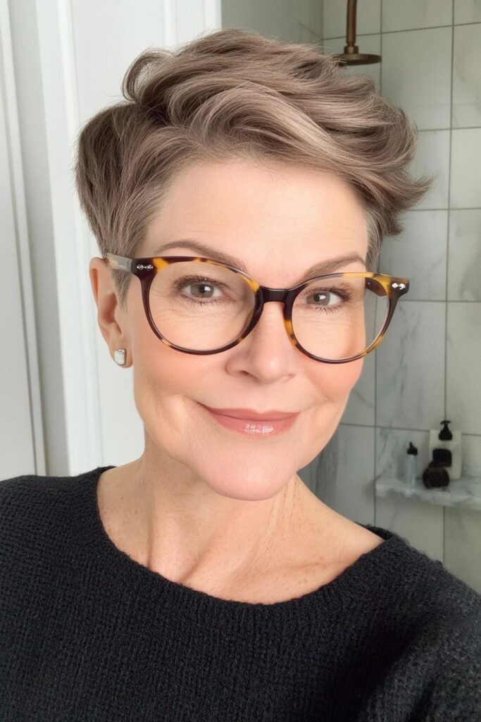 26. Ash Brown Textured Cropped Pixie with Lifted Top