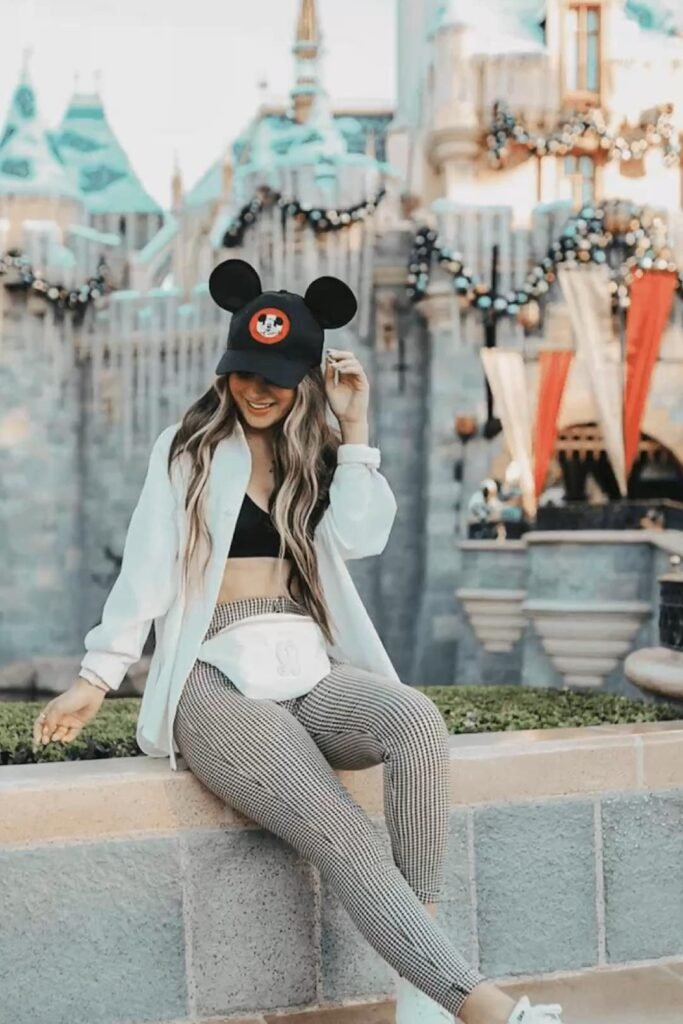 Black Bralette + White Button Down Shirt + Gingham Leggings + White Sneakers