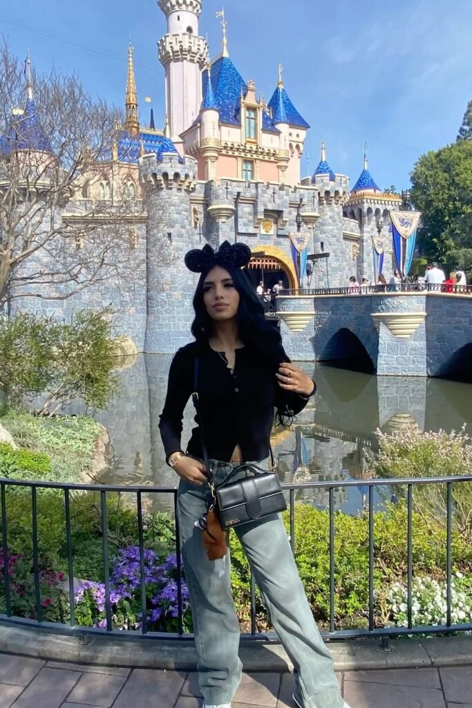 Black Cardigan + Grey Baggy Jeans + Black Mickey Ears + White Sneakers