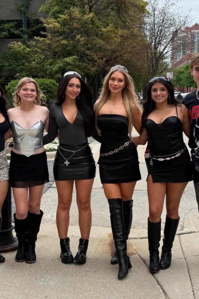 Black Corset Tops + Black Mini Skirts + Knee High Boots