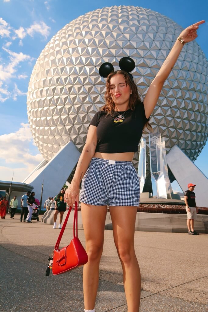 Black Crop Top + Blue and White Gingham Shorts + White Sneakers