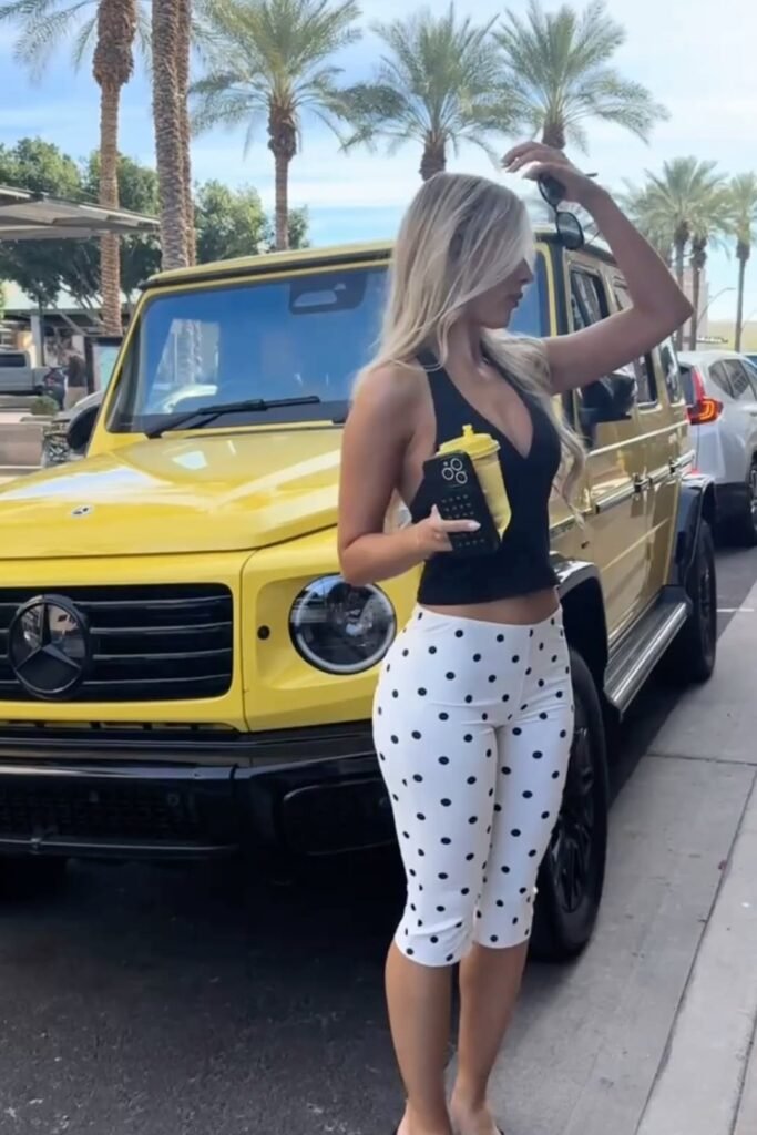 Black Halter Top + White Polka Dot Capri Leggings + Yellow Shaker Bottle