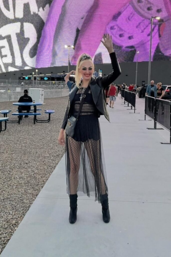 Black Leather Jacket + Black Mesh Dress + Black Mini Skirt + Black Ankle Boots