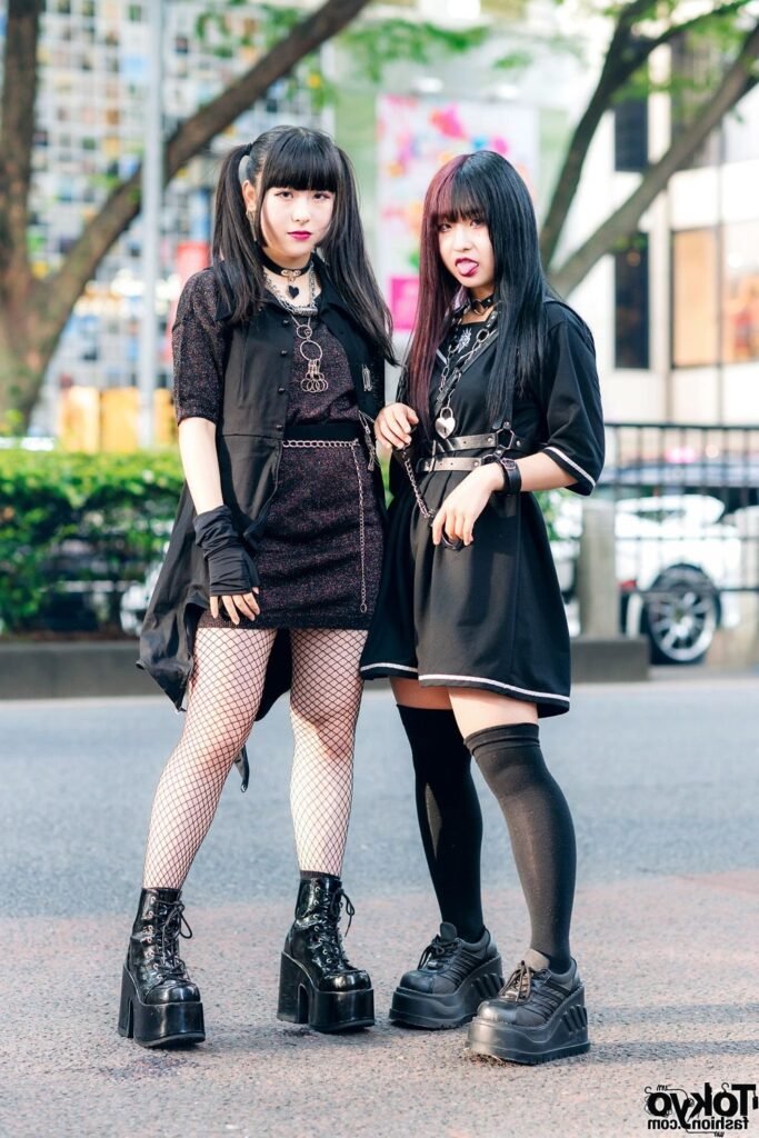 Black Short Sleeve Button Up Dress + Fishnet Tights + Black Chunky Platform Boots