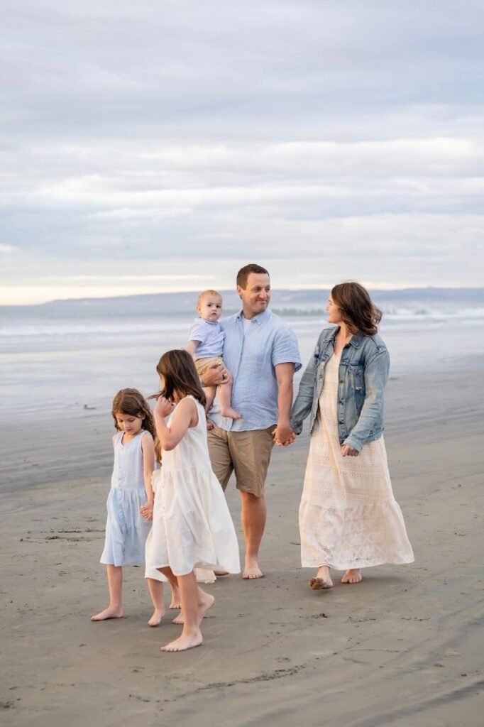 Blue Polo + Khaki Shorts + Light Blue Dress + White Dress + Denim Jacket + Cream Maxi Dress