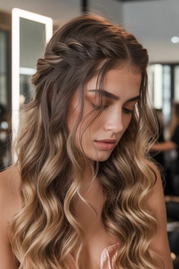 Boho Half-Up Dutch Braid with Loose Wavy Strands