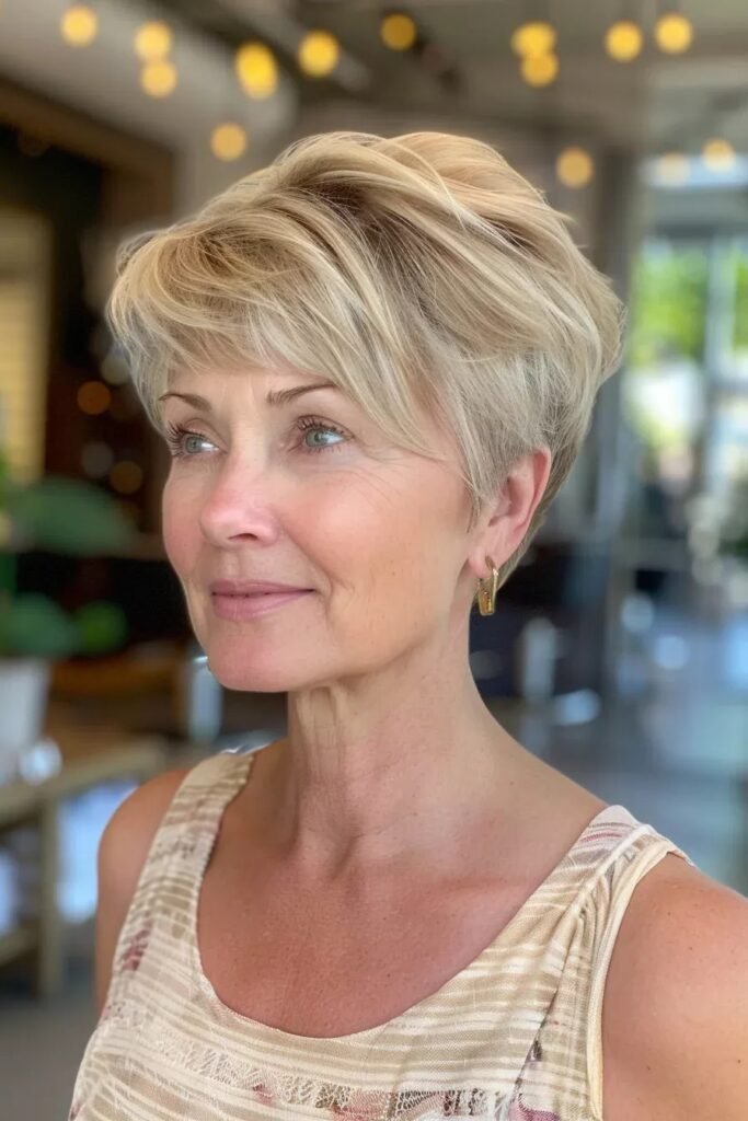Brushed-Forward Blonde Pixie with Tapered Sides