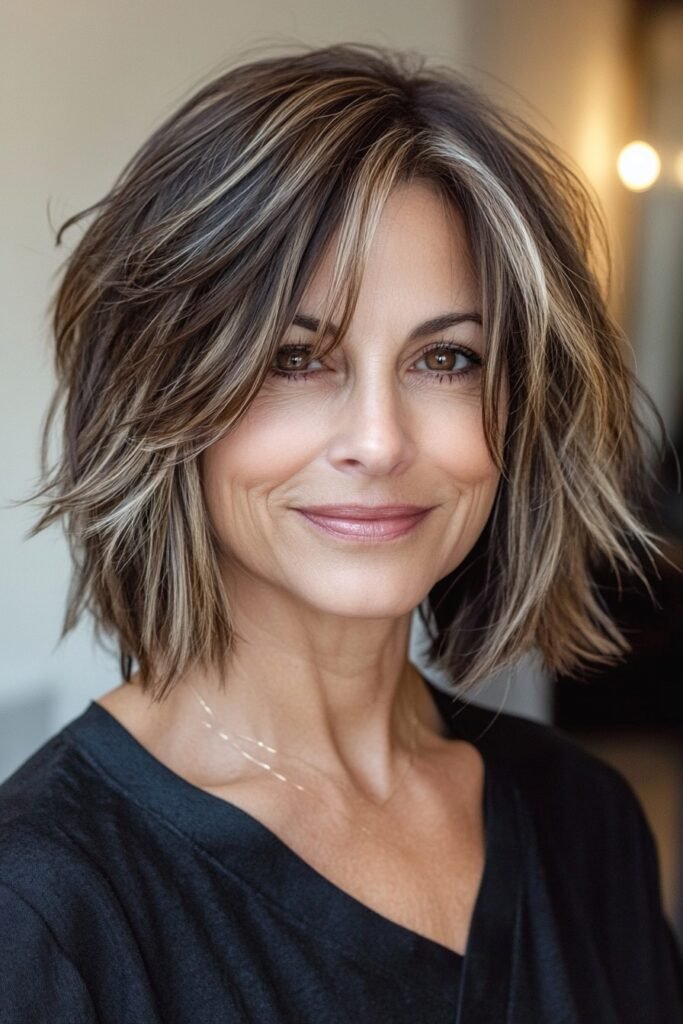Chic Layered Lob with Face-Framing Highlights