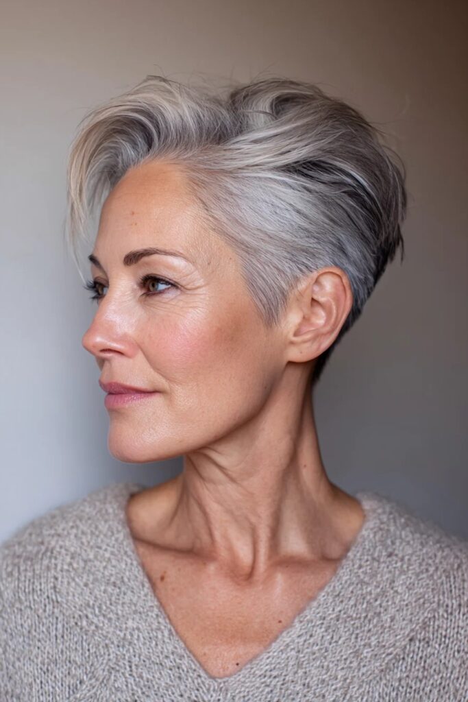 36. Chic Silver Undercut Pixie with Swept-Back Top