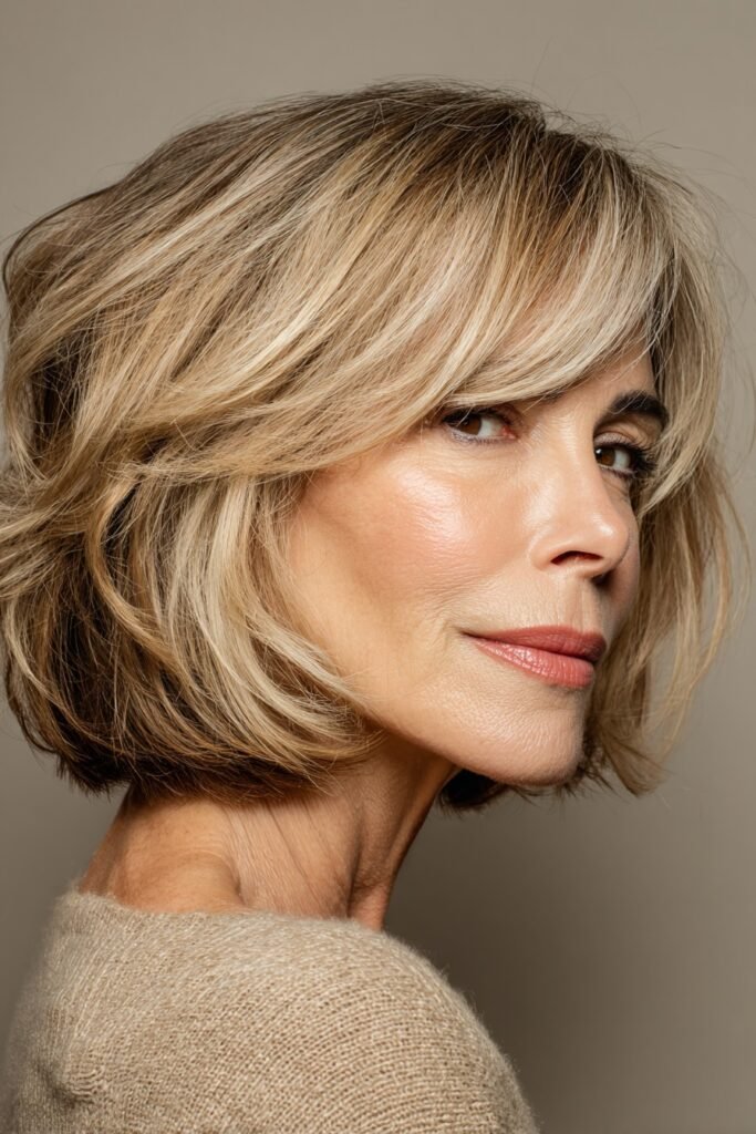 Choppy Blonde Bob with Deep Side Part