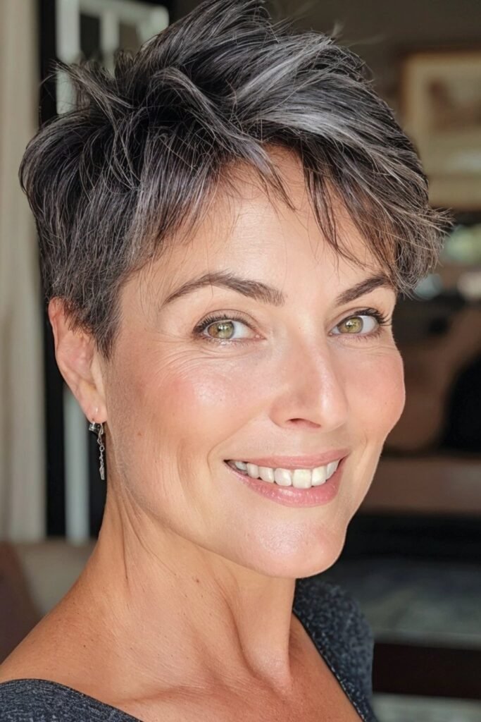 Choppy Brunette Pixie with Subtle Highlights
