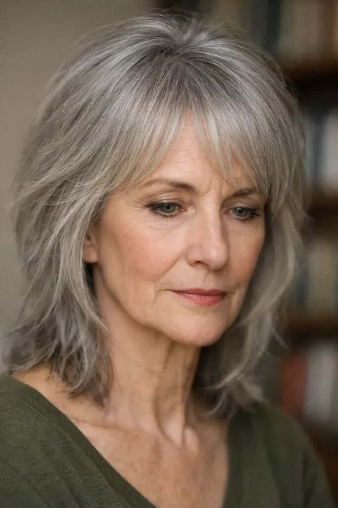Choppy Textured Bob with Full Straight-Across Bangs