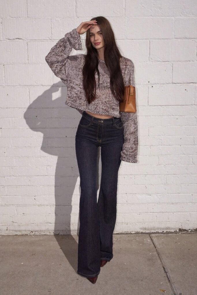 Chunky Knit Sweater + Dark Wash Flared Jeans