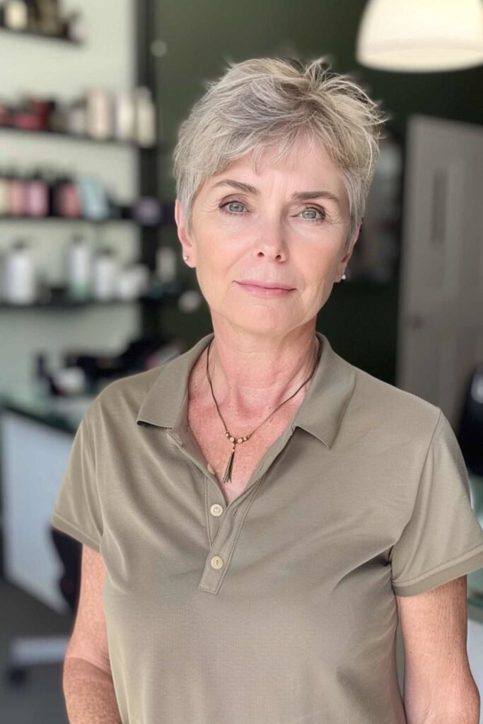 Classic Ash Blonde Pixie with Short Wispy Bangs