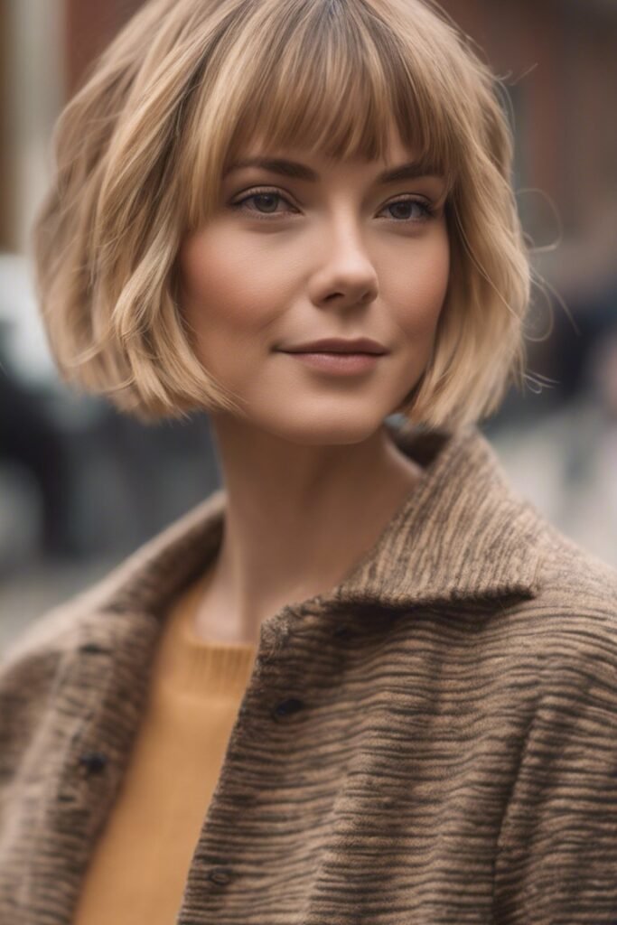 Classic Blonde Bob with Full Straight Fringe