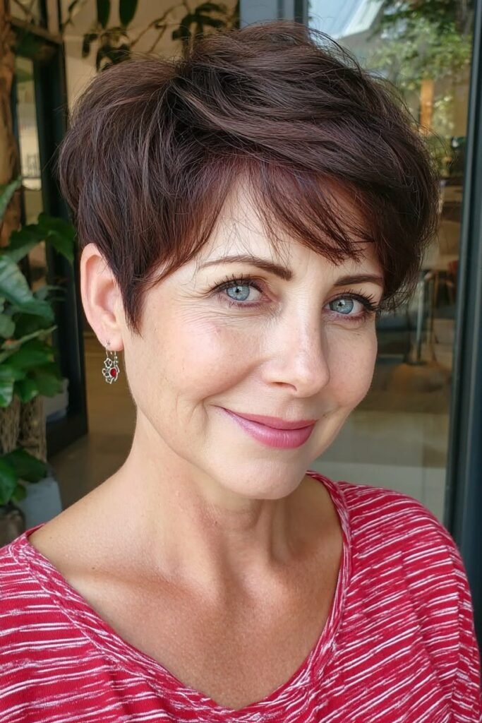 Classic Dark Brown Pixie with Tapered Neckline