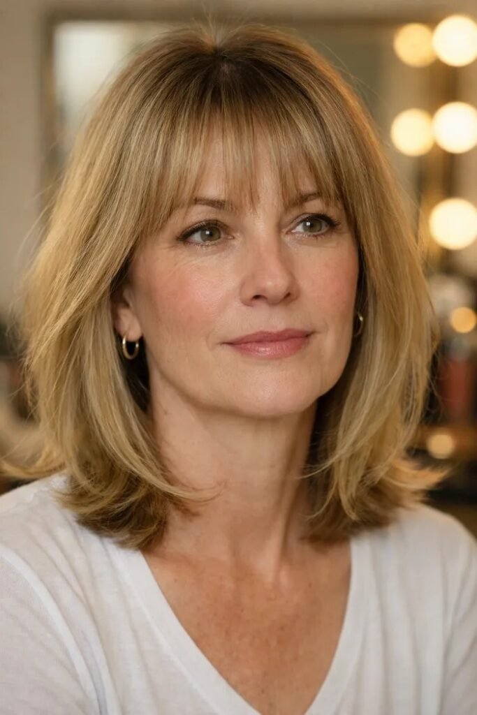 32. Classic Shoulder Length Hair with Wispy Bangs