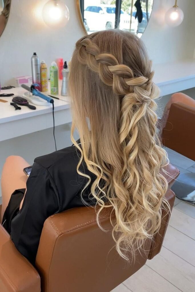 Classic Side Dutch Braid into Half-Up Curls