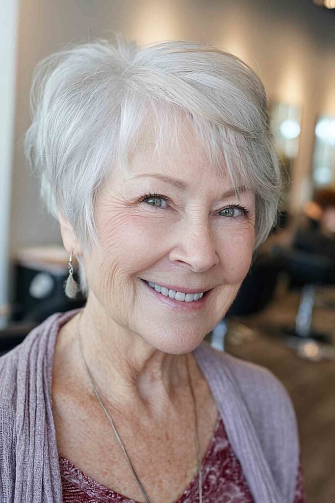 Classic Soft Pixie with Layered Crown and Side-Parted Bangs