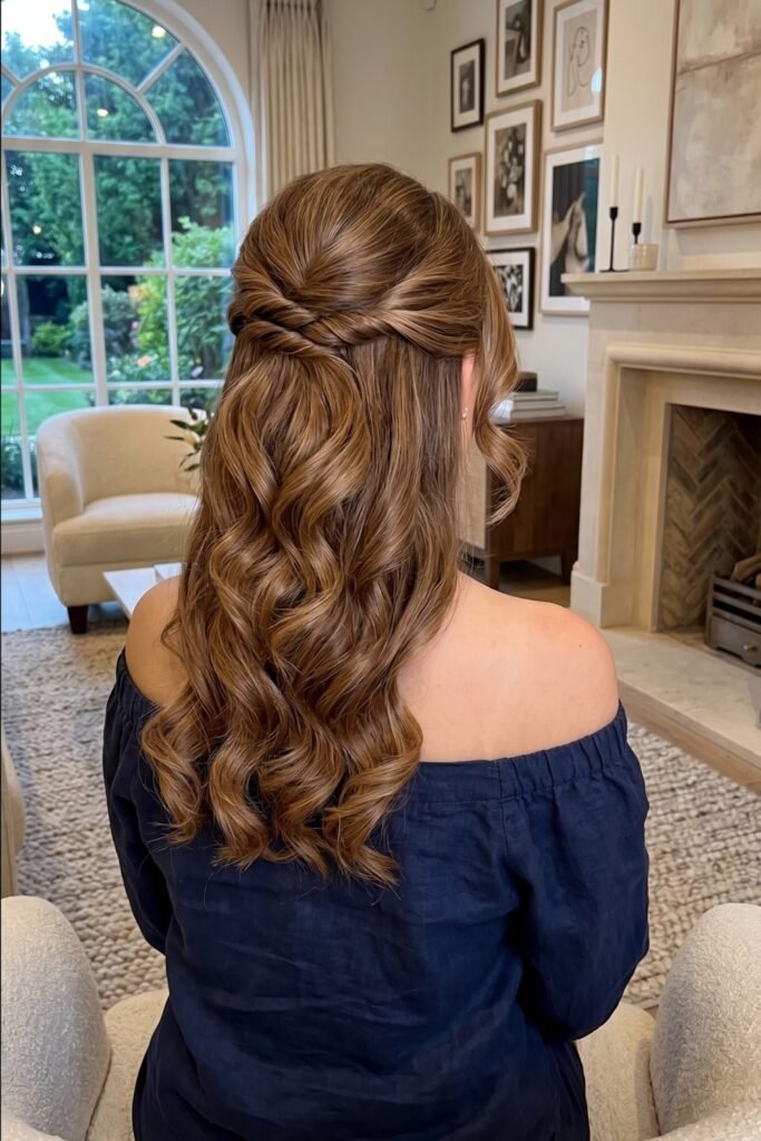 Classic Twisted Half-Up Hairstyle with Polished Auburn Waves