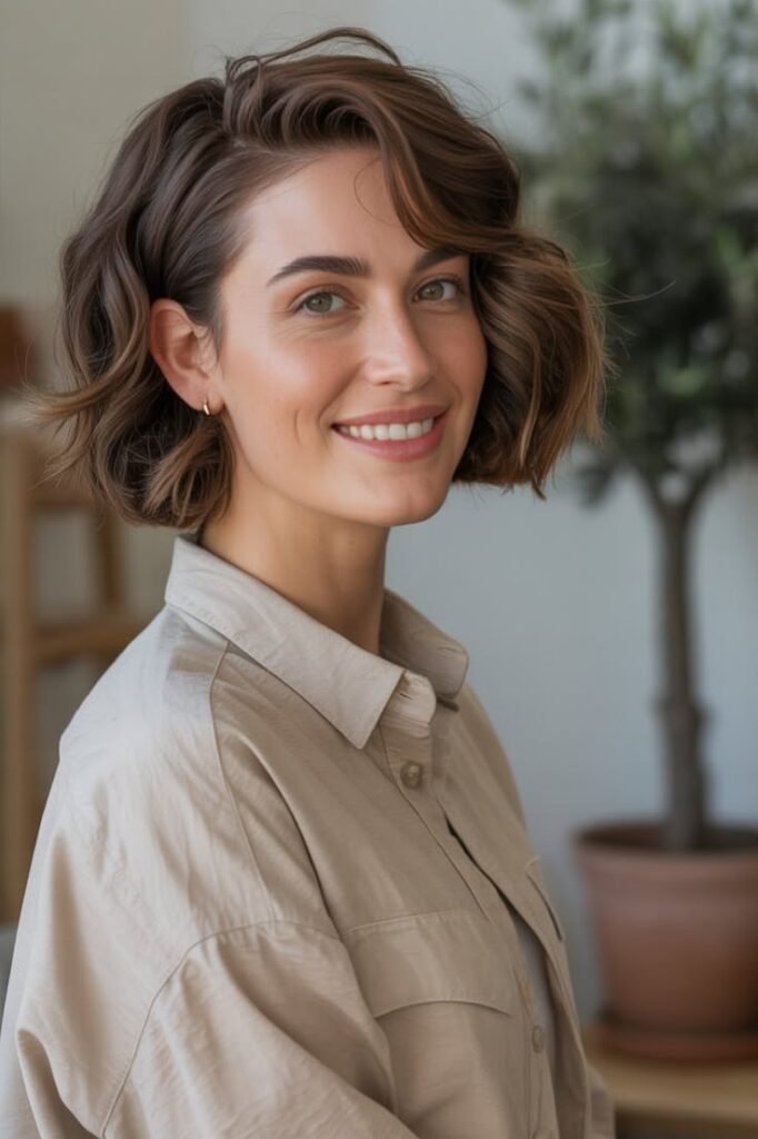 Classic Wavy Bob with Side-Swept Bangs
