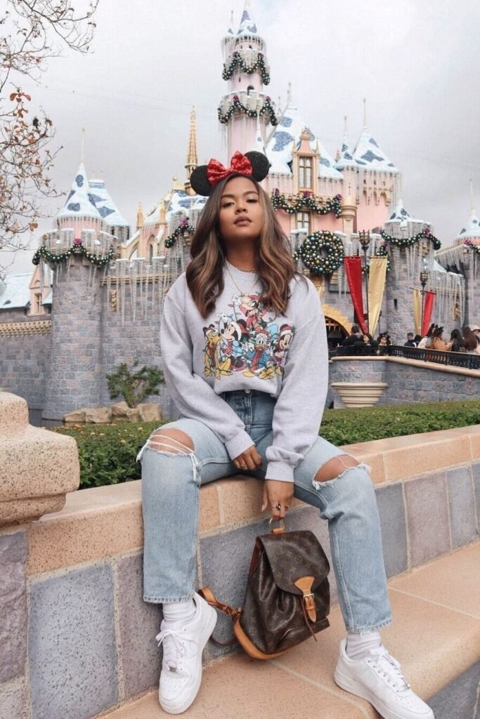 Cozy Grey Sweatshirt + Ripped Light Wash Jeans + White Sneakers