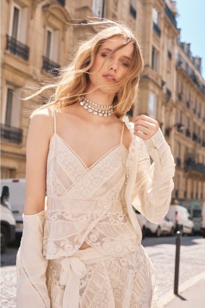Cream Lace Bralette + Matching Lace Button Up + Ornate Rhinestone Choker