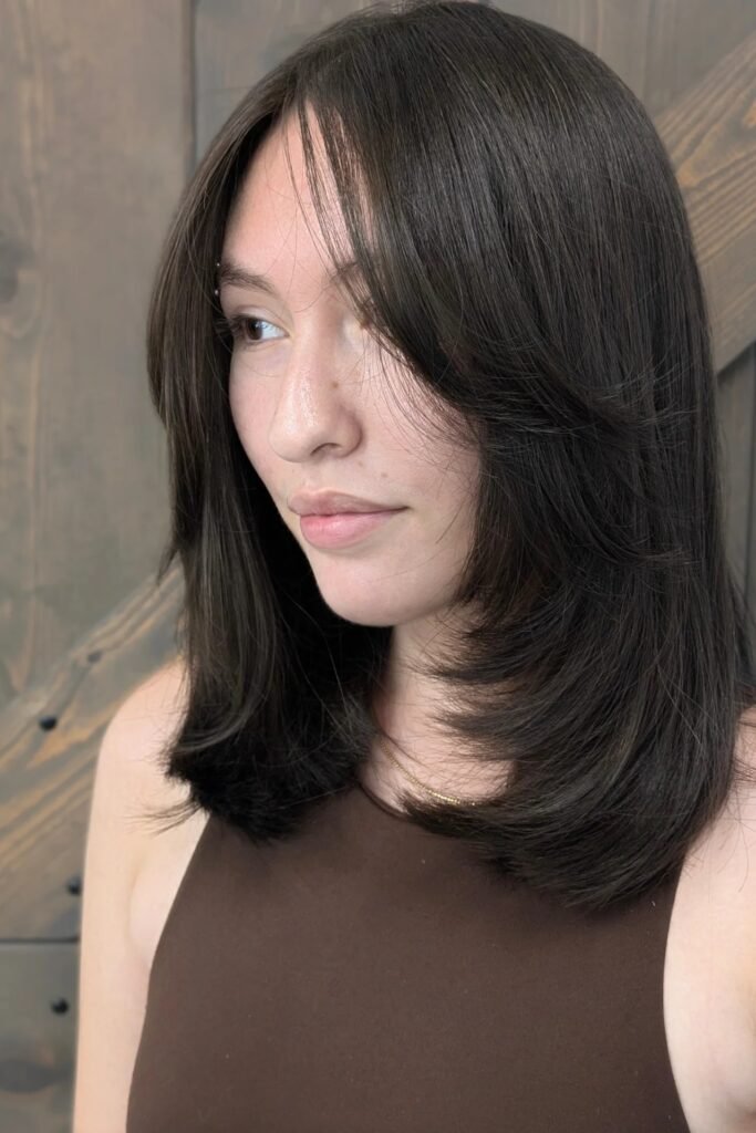 54. Dark Chocolate Shoulder Length Cut with Subtle Layers