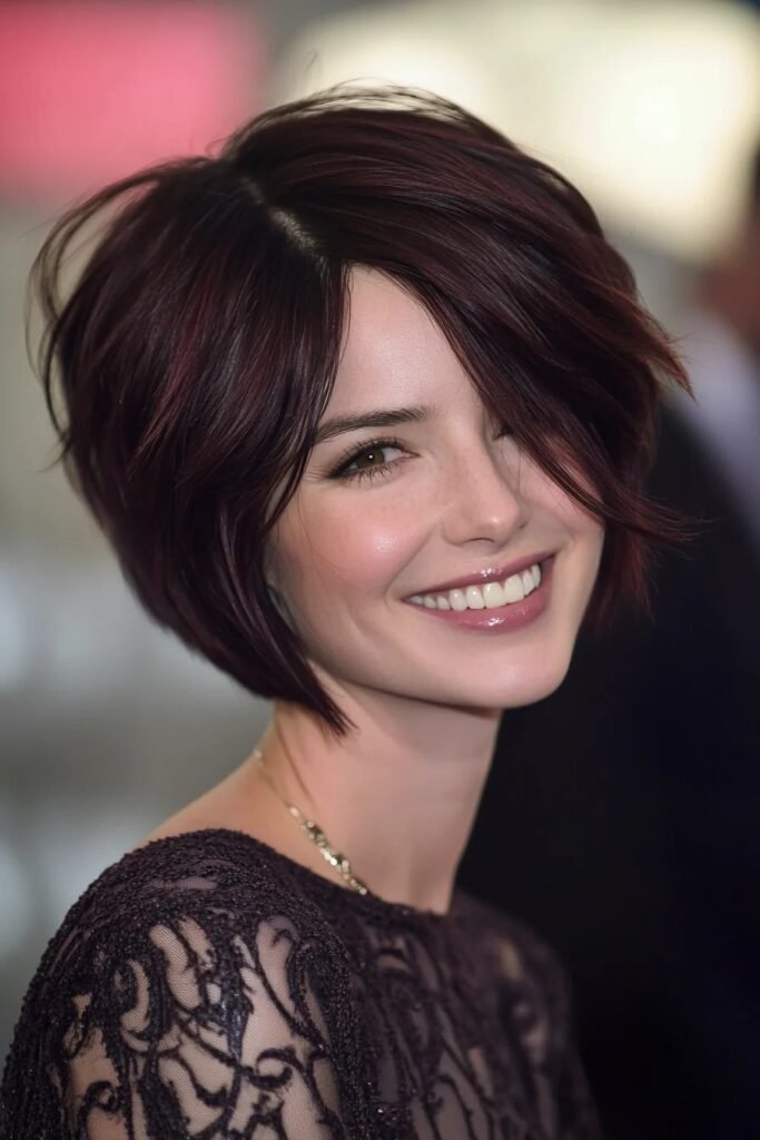 28. Deep Burgundy Short Textured Bob