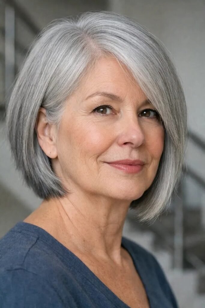Deep Side-Part Asymmetrical Bob with Angled Layers