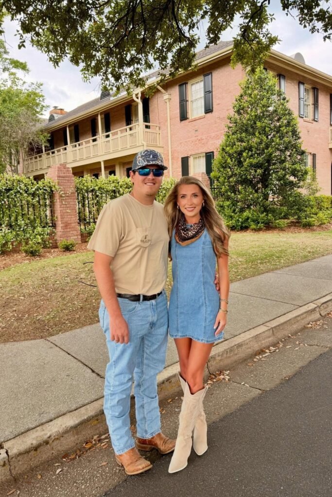 Denim Overall Dress + White Cowboy Boots