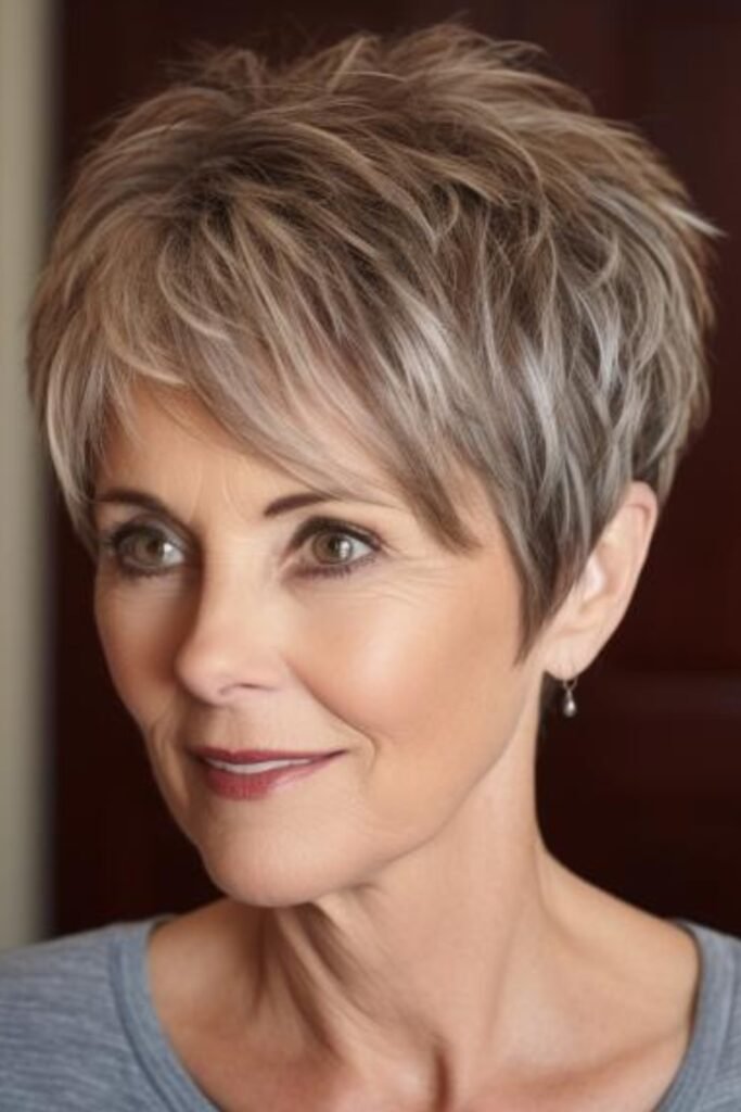 Dimensional Ash Brown Pixie with Feathered Layers