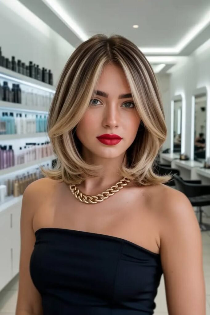 49. Dimensional Layered Shoulder Length Hair with Face-Framing Bangs
