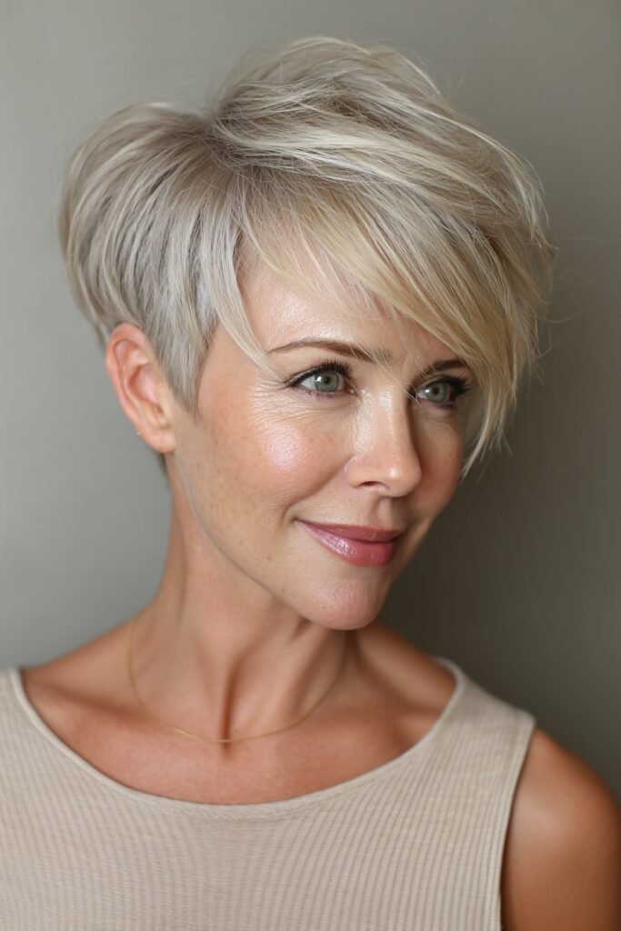 Edgy Pixie Cut with Long Side-Swept Fringe