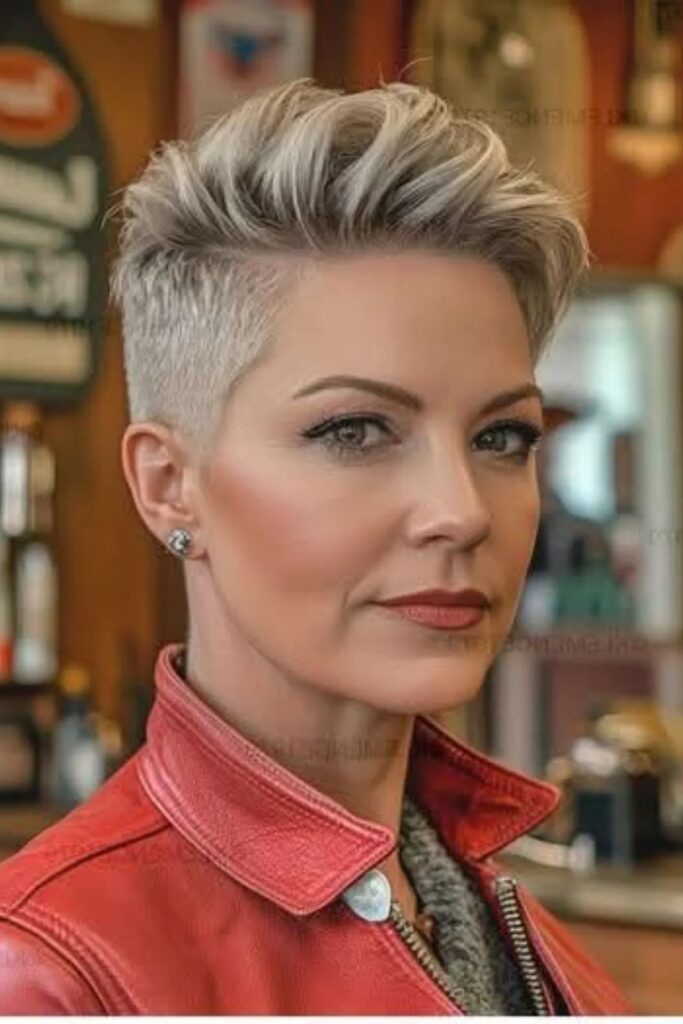 34. Edgy Short Pixie with Sleek Top and Tapered Sides