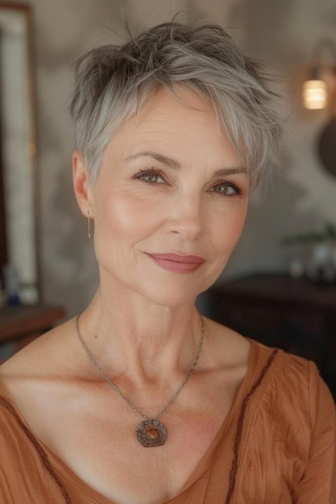 Edgy Silver Pixie Cut with Choppy Layers