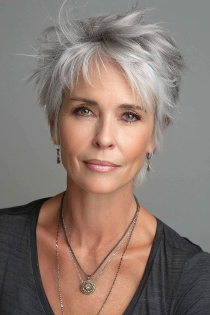 Edgy Silver Pixie with Spiky Textured Layers