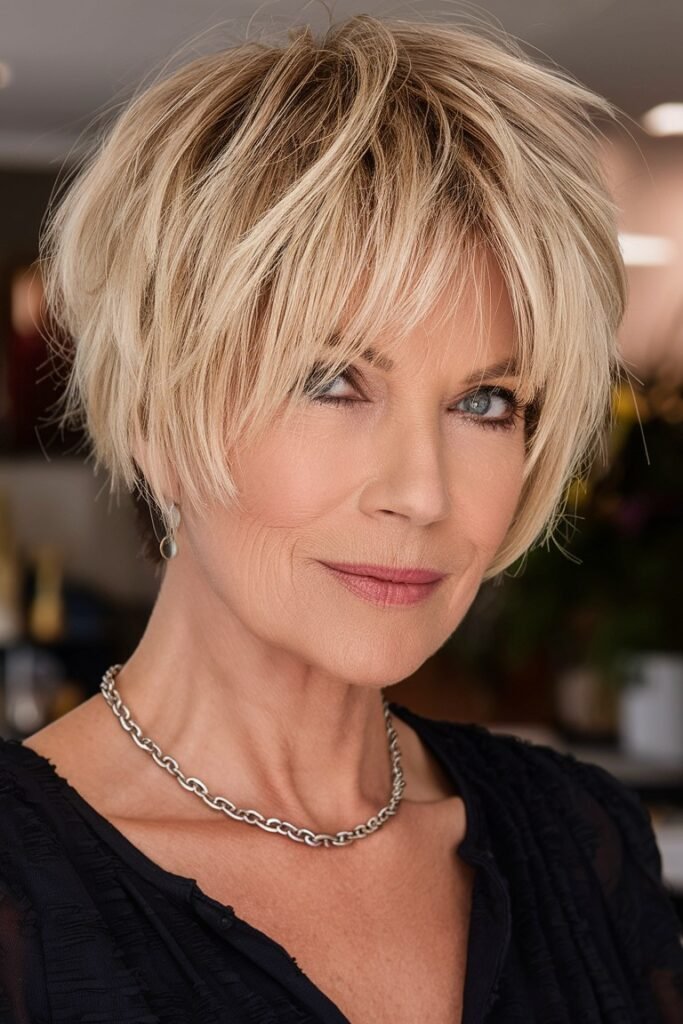 Edgy Wispy Pixie Bob with Layered Bangs
