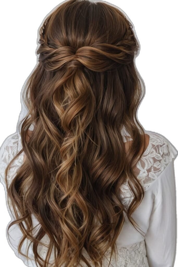 Elegant Half-Up Half-Down with Twisted Crown and Loose Waves